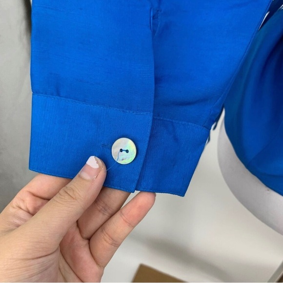 Silkland Blouse Womens S Small Royal Blue Silk True Wrap Collared Tie Side Crop - Picture 7 of 10